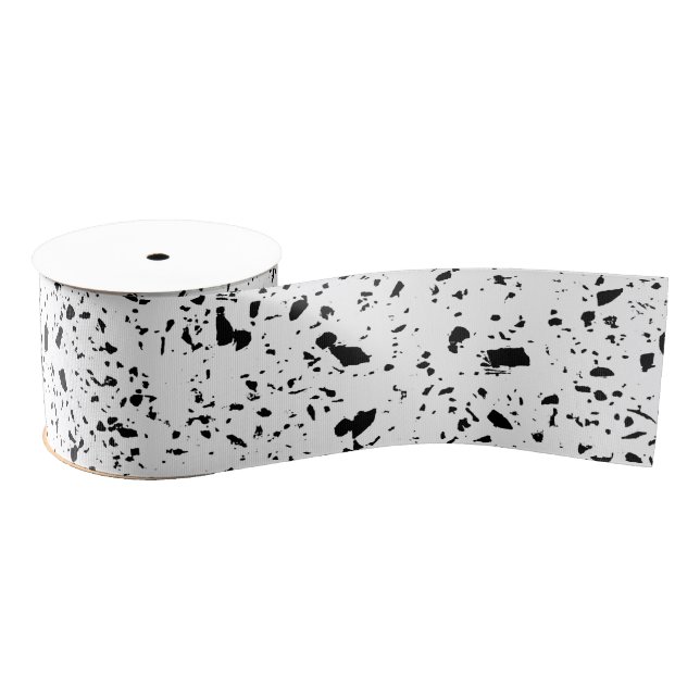 Classy Black White Marble Terrazzo Grosgrain Ribbon (Spool)