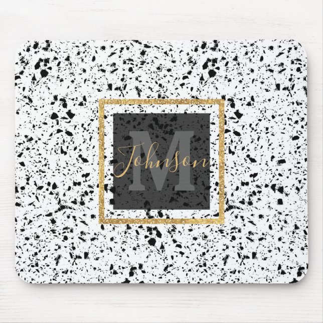 Classy Black White Marble Terrazzo Mouse Pad (Front)