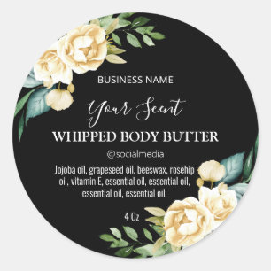 Classy Black White Rose Body Butter Labels