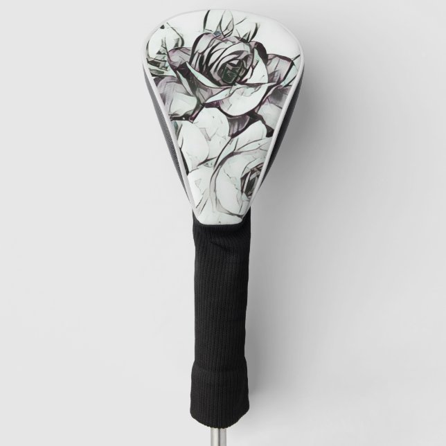 Classy Black White Rose With Touch Of Lavender Golf Head Cover (Front)