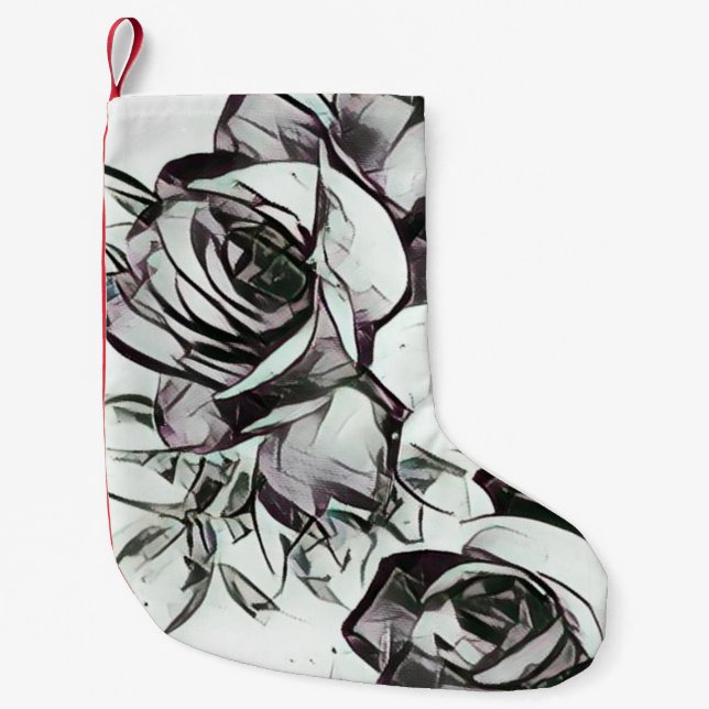 Classy Black White Rose With Touch Of Lavender Small Christmas Stocking (Front)