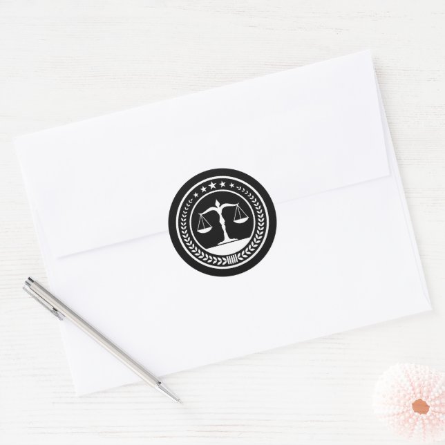 Classy Black & White Scales of Justice | Law Gifts Classic Round Sticker (Envelope)