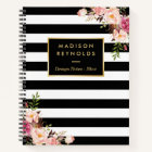 Classy Black White Stripes Floral Personal Notes
