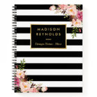 Classy Black White Stripes Floral Personal Notes