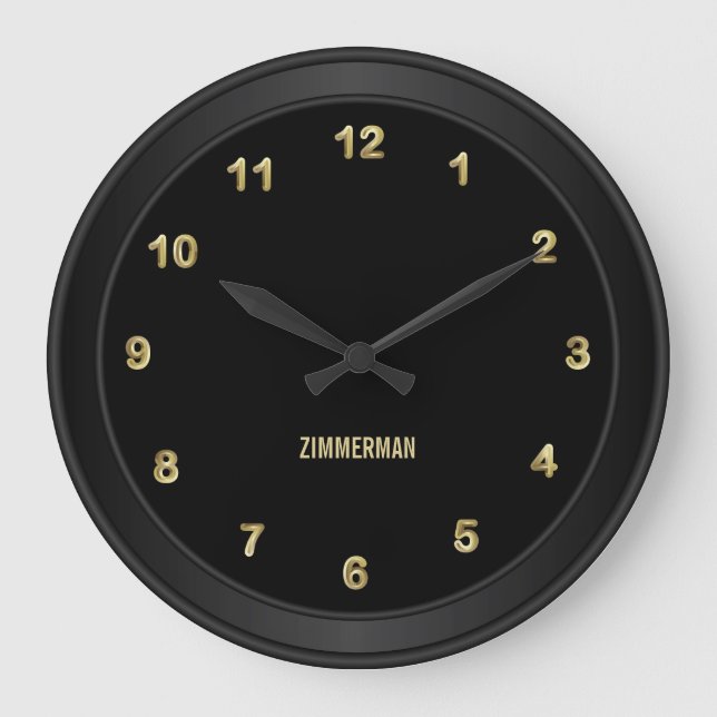 Classy Black with Gold Large Clock (Front)