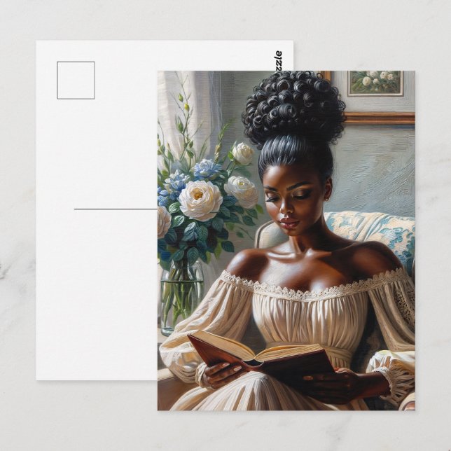 Classy Black Woman Reading A Book Postcard (Front/Back)