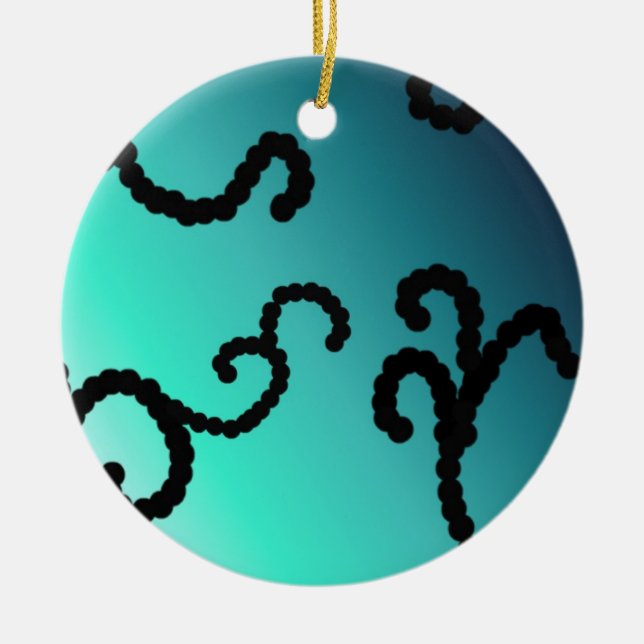 Classy Blue and Black Beaded Swirl Ceramic Ornament (Front)