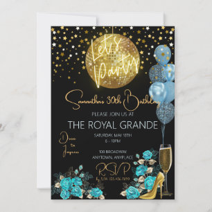 Classy Blue and Gold Fancy Birthday Invitation