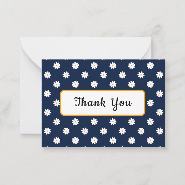 Classy Blue and Gold with White Daisy Overlay Card (Front)