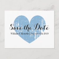 Classy blue and white heart Save the date postcard