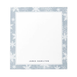 Classy Blue And White Snowflake Winter Holiday Notepad