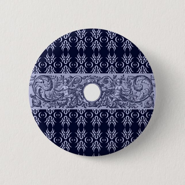 Classy Blue Baroque Pattern by LeahG - cherubs 2 Inch Round Button (Front)