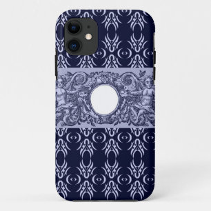 Classy Blue Baroque Pattern by LeahG - cherubs iPhone 11 Case