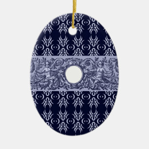 Classy Blue Baroque Pattern by LeahG - cherubs Ceramic Ornament