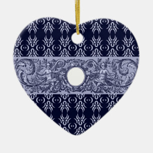 Classy Blue Baroque Pattern by LeahG - cherubs Ceramic Ornament