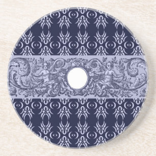 Classy Blue Baroque Pattern by LeahG - cherubs Coaster