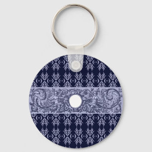 Classy Blue Baroque Pattern by LeahG - cherubs Keychain