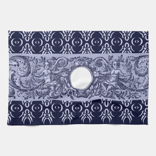Classy Blue Baroque Pattern by LeahG - cherubs Kitchen Towel (Horizontal)