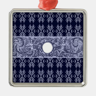 Classy Blue Baroque Pattern by LeahG - cherubs Metal Ornament
