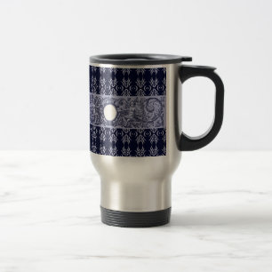Classy Blue Baroque Pattern by LeahG - cherubs Travel Mug