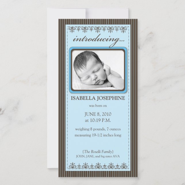 Classy Blue Customized Birth Announcement (Front)