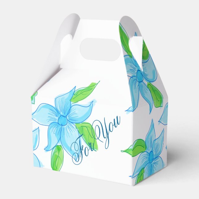 Classy Blue Flowered Guest Favour Favor Box (Back Side)