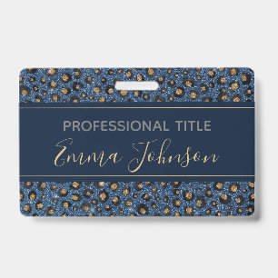 Classy Blue Glitter Black Gold Leopard Print Badge