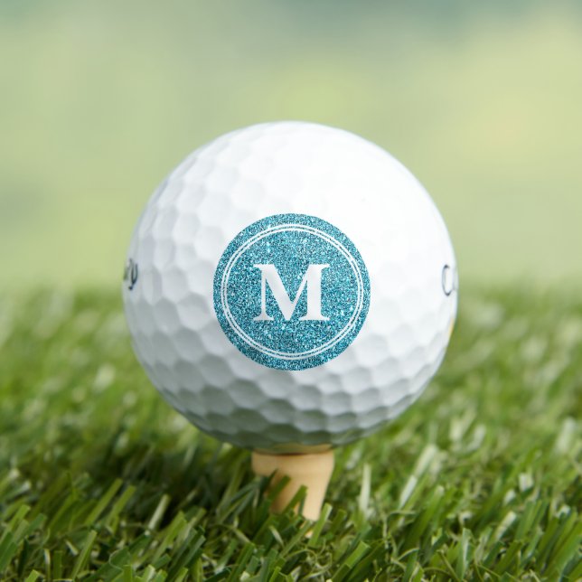 Classy Blue Glitter Sparkly Monogam Personalized Golf Balls (Insitu Tee)