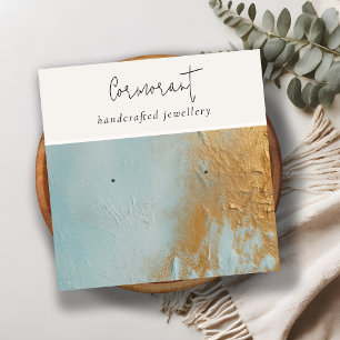 Classy Blue Gold Oil Paint Texture Earring Holder Square Business Card