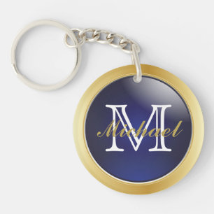 Classy Blue Gold Styled Monogram   DIY Text Keychain