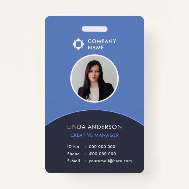 Classy Blue Gray Employee Photo ID Company Logo Badge (Front)