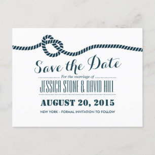 Classy Blue Rope Knot Wedding Save the Date Announcement Postcard