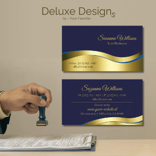Classy Blue Wavy Gold Decor Stylish and Luxury Business Card