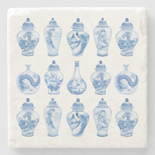 Classy Blue White Chinoiserie Ginger Jars Stone Coaster