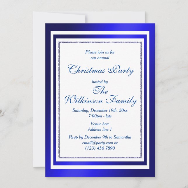 Classy Blue & White Christmas Party Invitation (Front)