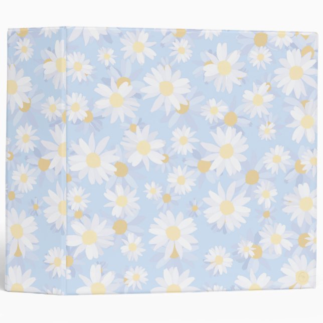 Classy Blue White Daisy Flowers Binder (Front/Spine)