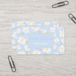 Classy Blue White Daisy Flowers Business Card