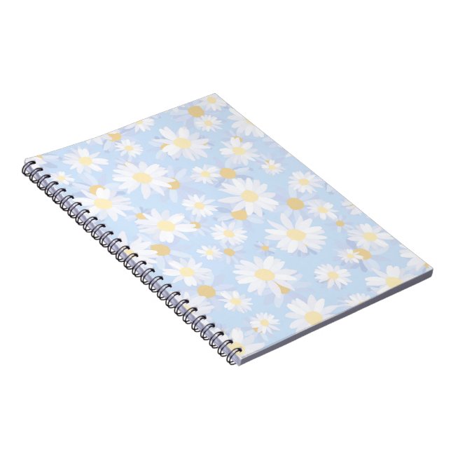 Classy Blue White Daisy Flowers Notebook (Right Side)