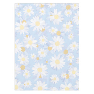Classy Blue White Daisy Flowers Tablecloth