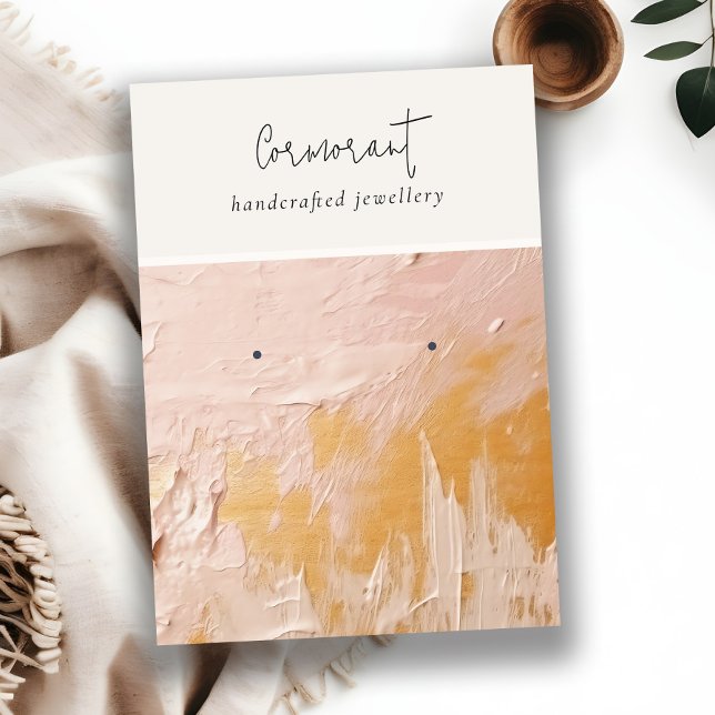 Classy Blush Gold Oil Paint Texture Earring Holder Business Card (Creator Uploaded)