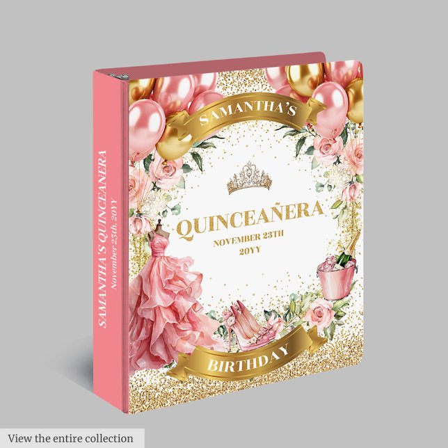 Classy Blush Gold Quinceañera Classeur d'album pho (Classy Blush Gold Quinceañera Photo Album Binder)