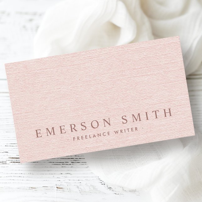 Classy blush pink faux linen trendy minimalist business card (Classy blush pink faux linen trendy minimalist business card)