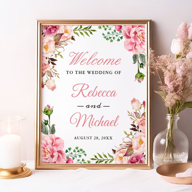 Classy Blush Pink Floral Wrap Wedding Welcome Sign (Creator Uploaded)