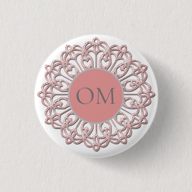 Classy  Blush Pink Mandala OM   1 Inch Round Button (Front)