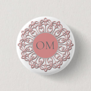 Classy  Blush Pink Mandala OM   1 Inch Round Button
