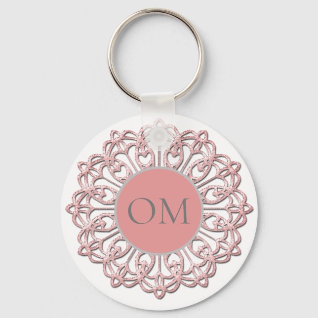 Classy  Blush Pink Mandala OM   Keychain (Front)