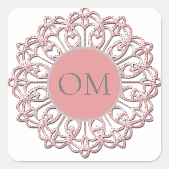 Classy  Blush Pink Mandala OM    Square Sticker (Front)