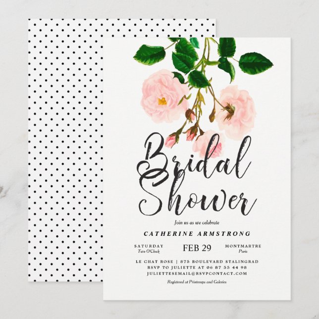 Classy Blush Roses Botanical Bridal Shower Invitation (Front/Back)
