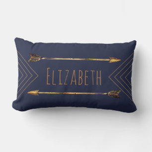 Classy Bohemian Gold Tribal Arrows & Navy Lumbar Pillow