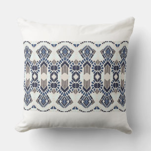 Classy Bohemian Style Navy and Beige Throw Pillow